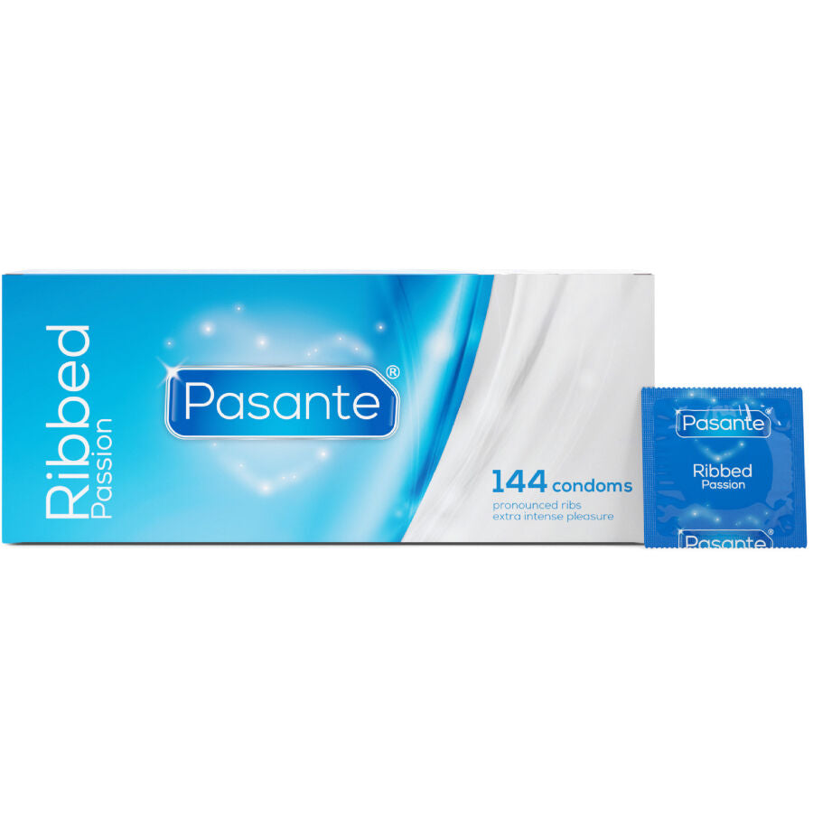 Pasante Ribbed Passion Kondome 144 Stück – Gerippte Kondome, Nennweite 52 mm für Schutz und angenehmes Gefühl