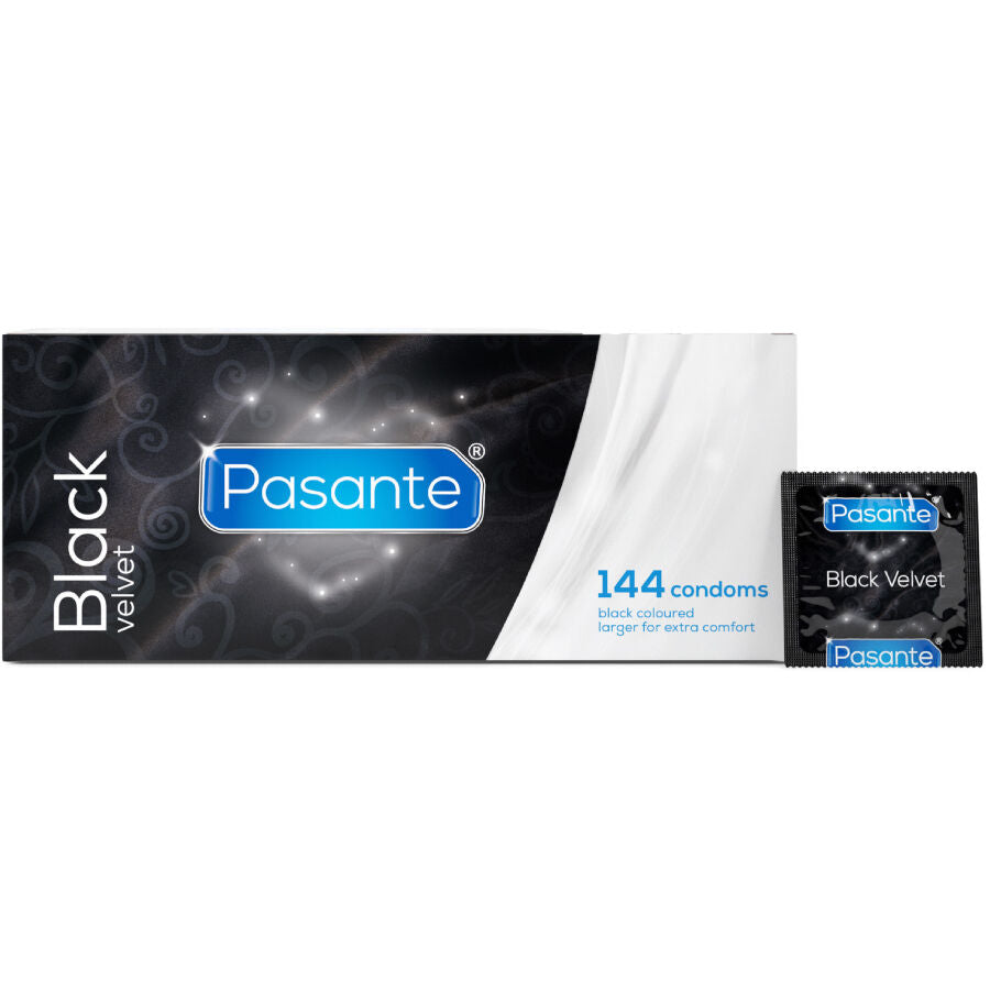 Pasante Black Velvet Kondome 144 Stück – Schwarze Kondome, Nennweite 56 mm für Schutz und angenehmes Gefühl