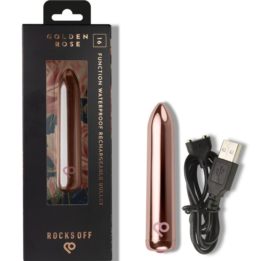 ROCKS-OFF - WIEDERAUFLADBARER VIBRIERENDER BULLET GOLDEN ROSE – Sinnliche Deko Bild 6