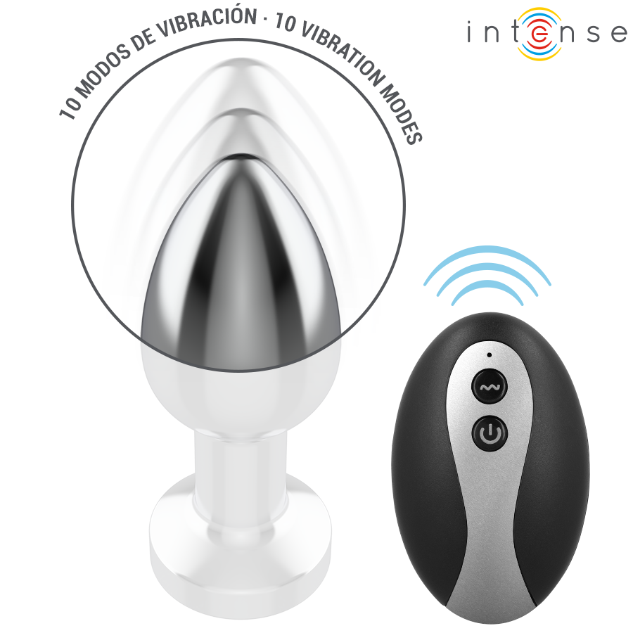 INTENSE - VIBRIERENDER ANALPLUG AUS METALL MIT LED-LEUCHTEN UND FERNBEDIENUNG - GRÖSSE M für sinnliche und diskrete Momente