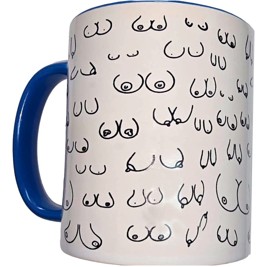 DIABLO PICANTE - WEISSE TITTEN-TASSE MIT BLAUEM HENKEL 370 ML – Brust-Accessoire von DIABLO PICANTE