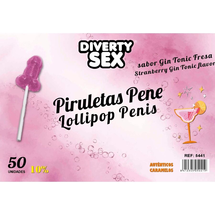 DIABLO GOLOSO – 50 Penis-Lutscher Gin Tonic Erdbeer 10 % Alkohol – Erotik-Süßigkeit von Secret Pulse