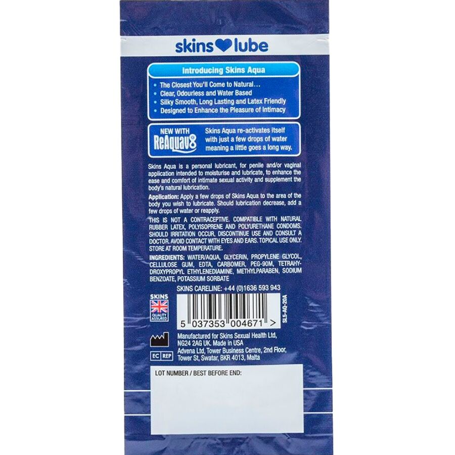 SKINS - AQUA GLEITMITTEL AUF WASSERBASIS, EINZELDOSIS 5 ML – Erotik-Zubehör Bild 2
