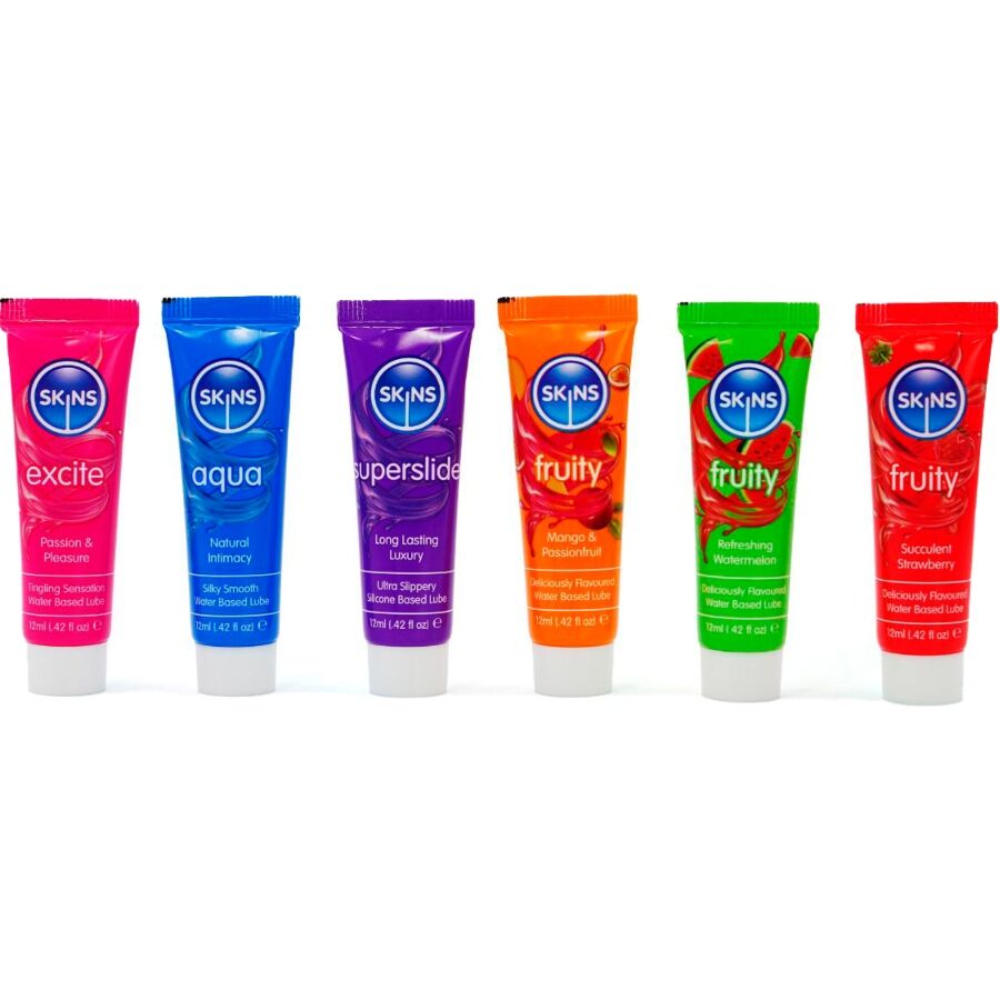 SKINS Vital & Fruity Glubes Kit – 6 x 12 ml Gleitmittel, Fruchtig & Vielseitig Detailansicht bei Secret Pulse