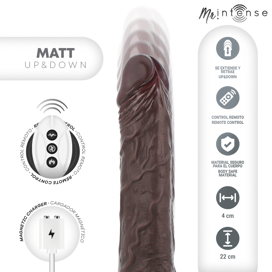 MR INTENSE – MATT REALISTISCHES MULTIFUNKTIONS-MOTOR MIT VIBRATION, AUF- UND AB-FERNBEDIENUNG, 22 CM – O – 4 CM – Erotik-Zubehör Bild 2
