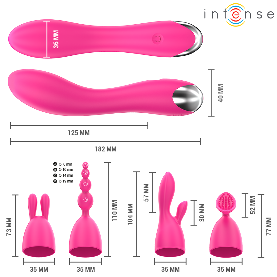 INTENSE - CHER VIBRATOR MIT 20 MUSTER UND AUSTAUSCHBAREN AUFSÄTZEN für intensive Stimulation und Self-Love