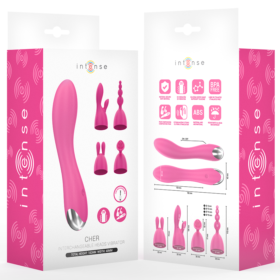 INTENSE - CHER VIBRATOR MIT 20 MUSTER UND AUSTAUSCHBAREN AUFSÄTZEN Produktansicht und Details