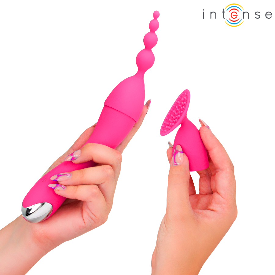 INTENSE - CHER VIBRATOR MIT 20 MUSTER UND AUSTAUSCHBAREN AUFSÄTZEN für sinnliche Momente allein oder zu zweit