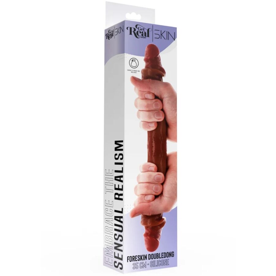 GET REAL - DOPPELENDES SILIKON-DILDO KARAMELL 35 CM für sinnliche und diskrete Momente