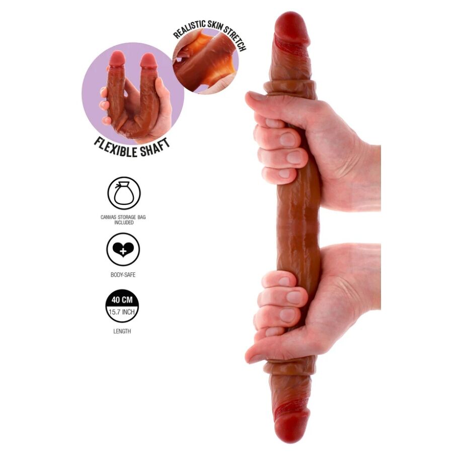 GET REAL - DOPPELENDES SILIKON-DILDO KARAMELL 40 CM Produktansicht und Details