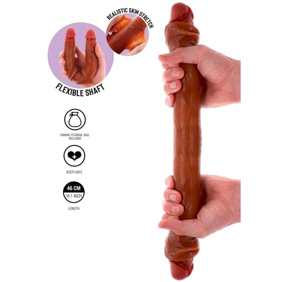 GET REAL - DOPPELENDES SILIKON-DILDO KARAMELL 46 CM Produktansicht und Details