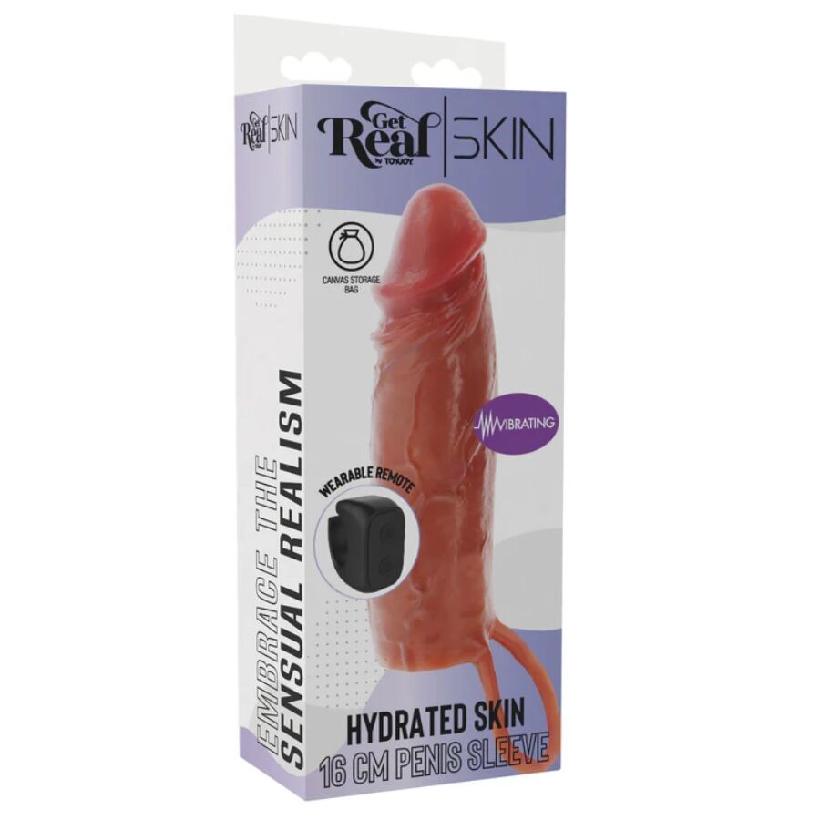 GET REAL – FEUCHTIGKEITSSPENDENDE SILIKON-VIBRATIONS-PENISHÜLLE IN KARAMELL, 16 CM – Penishülle Bild 5