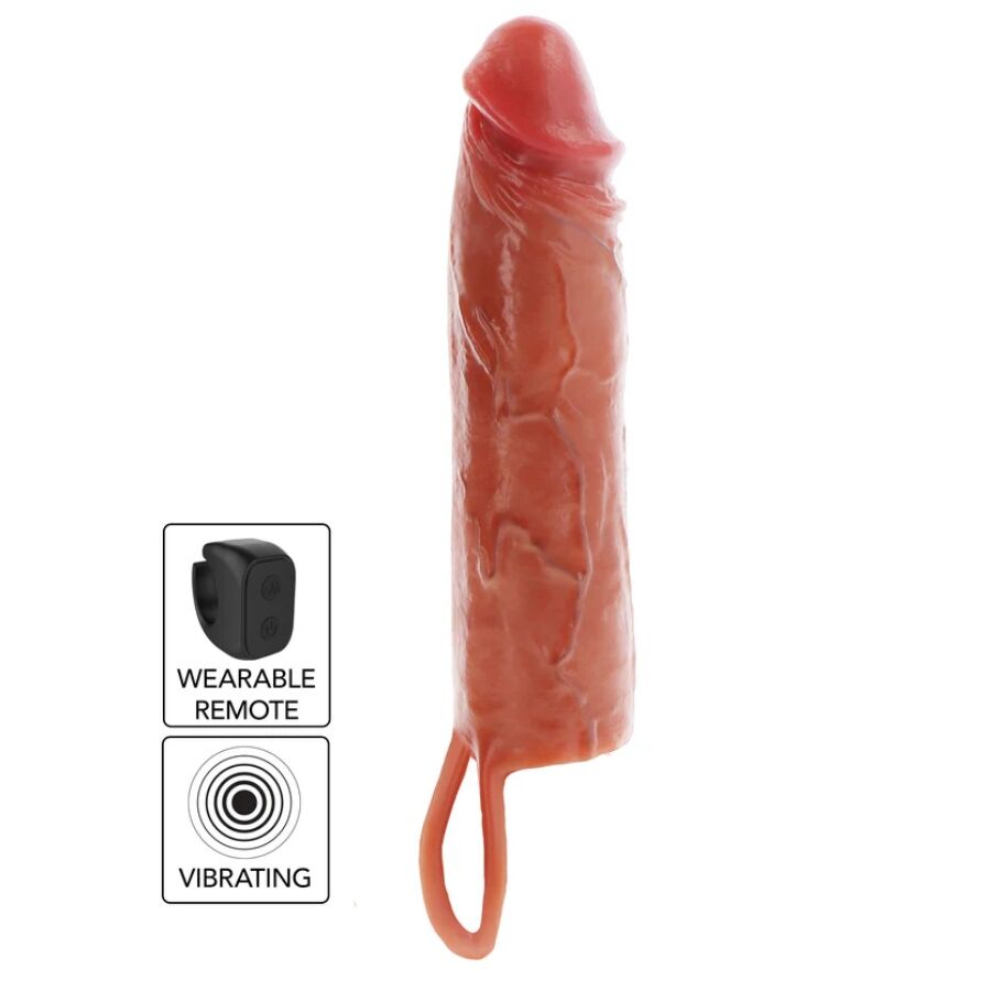 GET REAL – FEUCHTIGKEITSSPENDENDE SILIKON-VIBRATIONS-PENISHÜLLE IN KARAMELL, 20 CM – Penishülle Bild 1