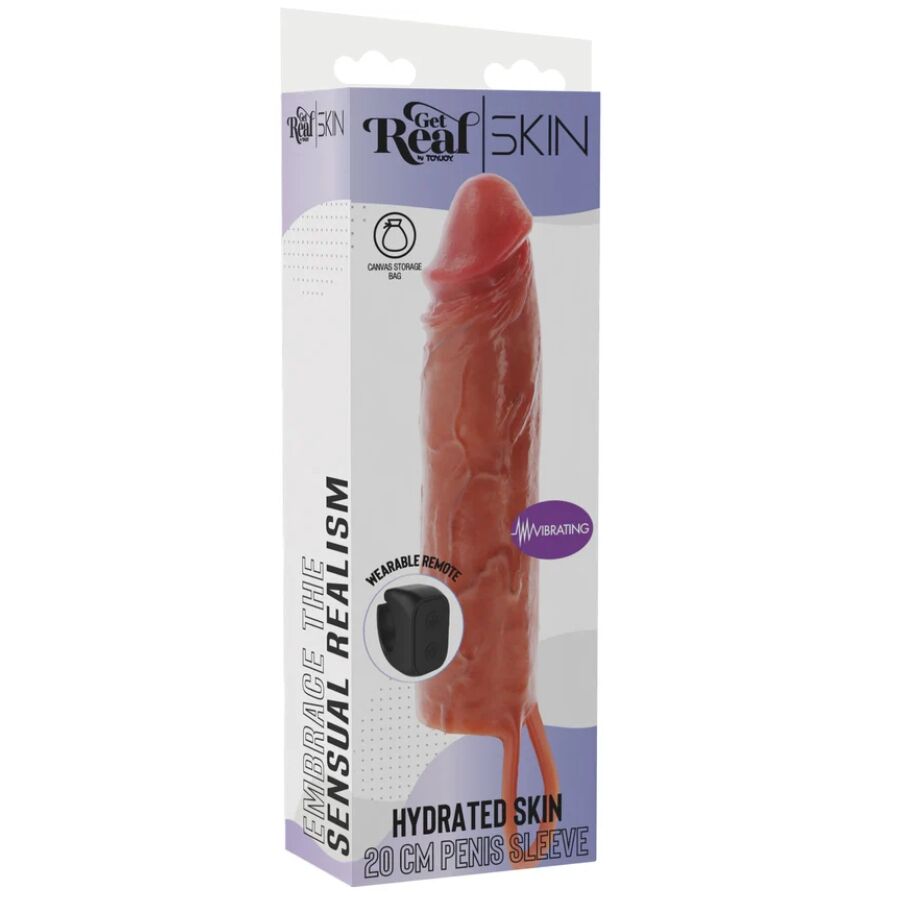 GET REAL – FEUCHTIGKEITSSPENDENDE SILIKON-VIBRATIONS-PENISHÜLLE IN KARAMELL, 20 CM – Penishülle Bild 5
