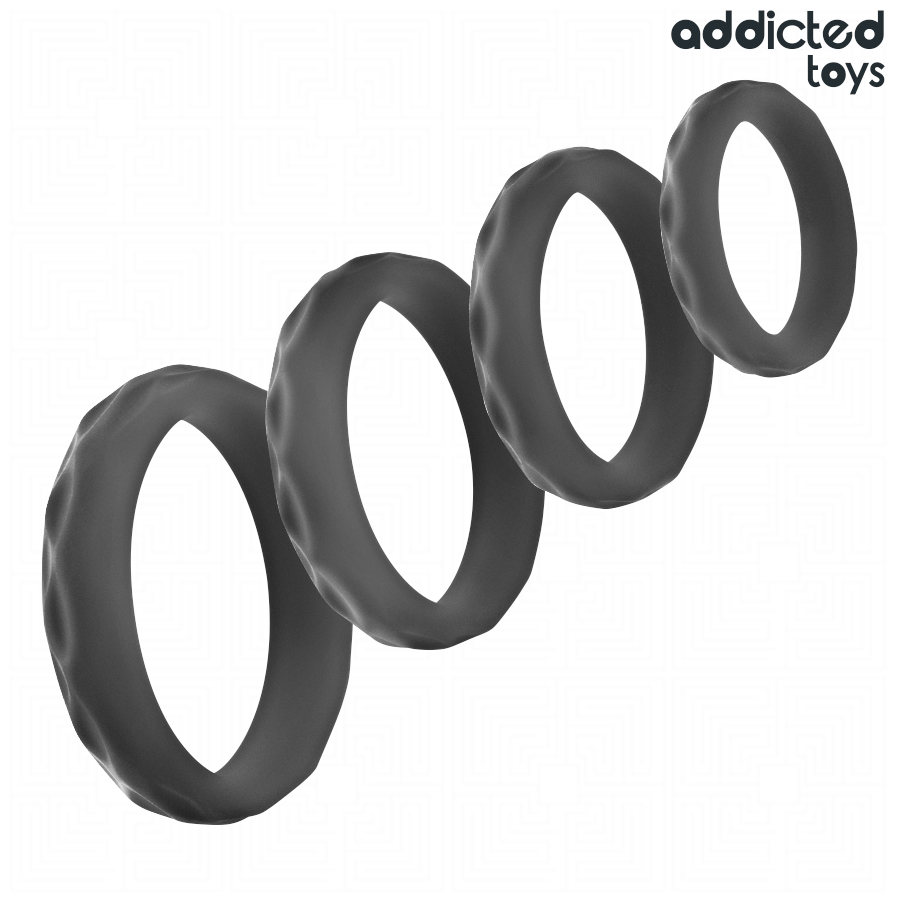 ADDICTED TOYS - SET MIT STRUKTURIERTEM COCKRING IN 4 GRÖSSEN Sextoy-Set Produktansicht