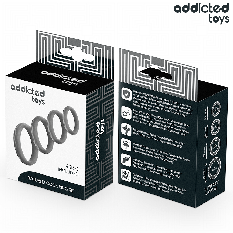 ADDICTED TOYS - SET MIT STRUKTURIERTEM COCKRING IN 4 GRÖSSEN Sextoy-Set diskret online kaufen