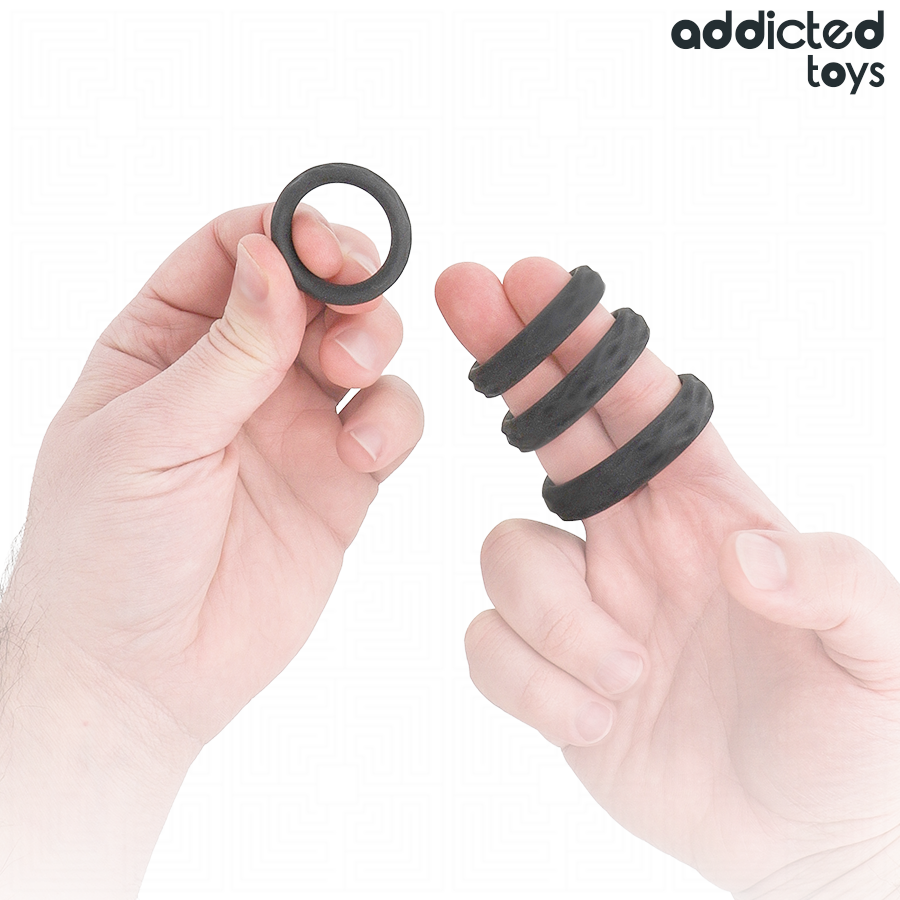 ADDICTED TOYS - SET MIT STRUKTURIERTEM COCKRING IN 4 GRÖSSEN Detailansicht bei Secret Pulse