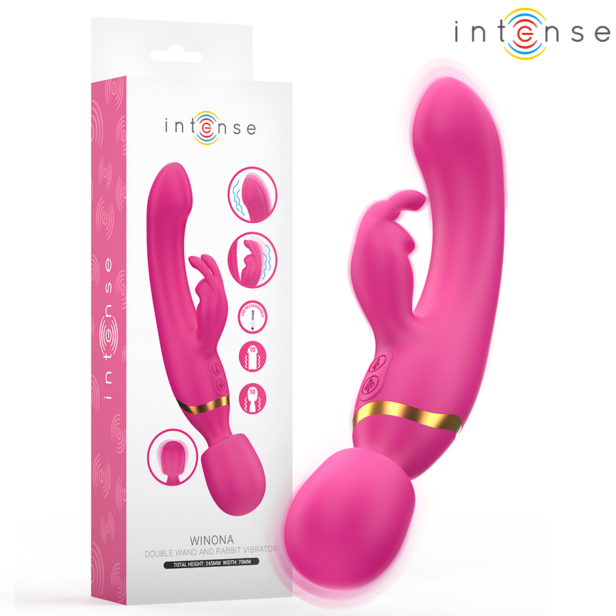 INTENSE Winona Doppelvibrator Hase & Stab – 10 Vibrationsmodi & USB-Aufladung | Secret Pulse Rabbit Vibrator diskret online kaufen