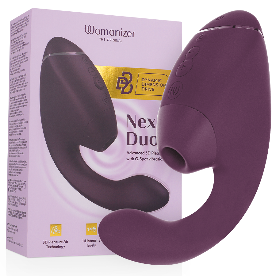 WOMANIZER - DUO NEXT DOPPELTER KLITORIS- & G-PUNKT-STIMULATOR DUNKELLILA Paarvibrator Produktansicht