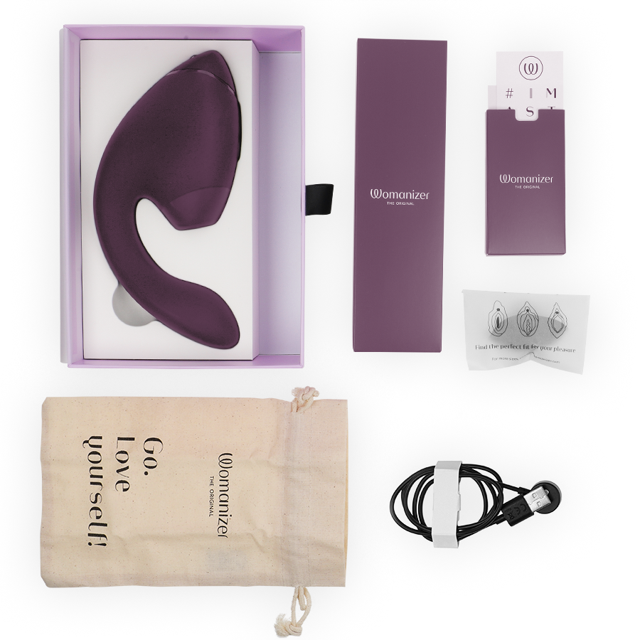 WOMANIZER - DUO NEXT DOPPELTER KLITORIS- & G-PUNKT-STIMULATOR DUNKELLILA Paarvibrator Produktansicht