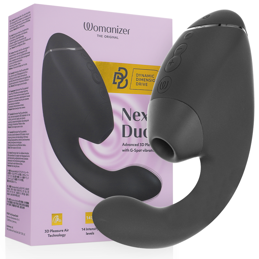WOMANIZER - DUO NEXT DOPPELTER KLITORIS- & G-PUNKT-STIMULATOR SCHWARZ Paarvibrator Produktansicht