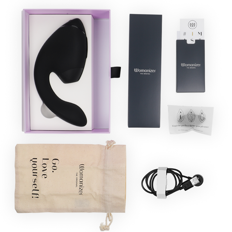 WOMANIZER - DUO NEXT DOPPELTER KLITORIS- & G-PUNKT-STIMULATOR SCHWARZ Paarvibrator Produktansicht