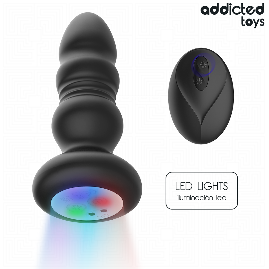 ADDICTED TOYS – ROTIERENDER VIBRIERENDER ANALPLUG MIT LED-LICHT UND FERNBEDIENUNG Produktansicht und Details