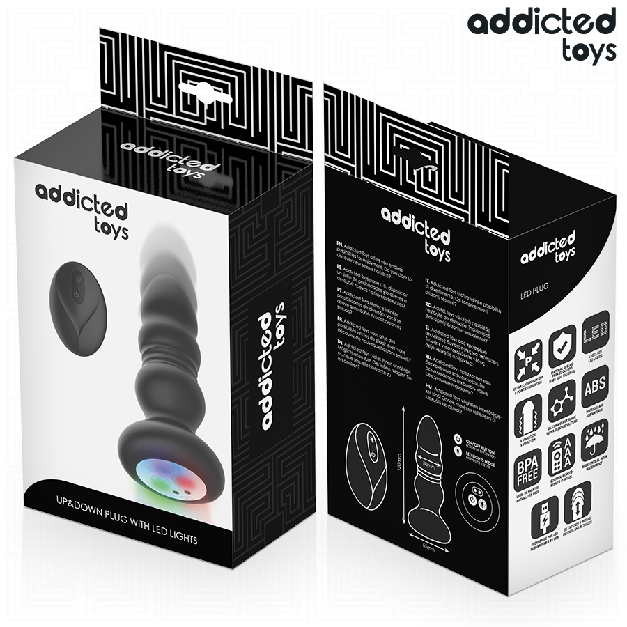 ADDICTED TOYS – ROTIERENDER VIBRIERENDER ANALPLUG MIT LED-LICHT UND FERNBEDIENUNG Produktansicht und Details