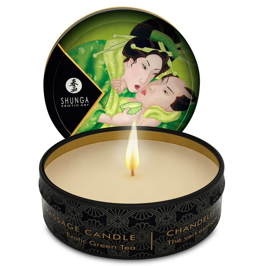 Enthalten in der Secret Pulse Massagekerzen Probierbox: SHUNGA - MINI CARESS BY CANDELIGHT MASSAGEKERZE T GRÜN 30 ML