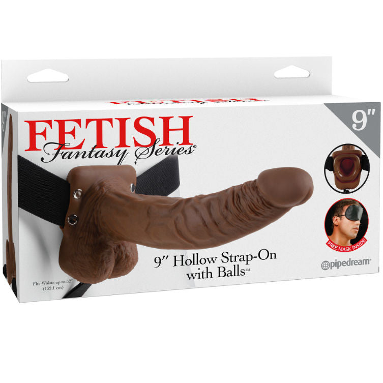 FETISH FANTASY SERIES - 9 HOHL STRAP-ON MIT BLLEN 22,9 CM BRAUN Produktansicht und Details
