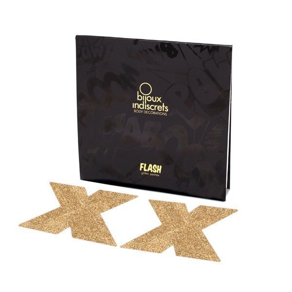 Bijoux Indiscrets Flash Cross Gold Nippelabdeckungen – Selbstklebend & Wiederverwendbar – Brust-Accessoire Bild 2