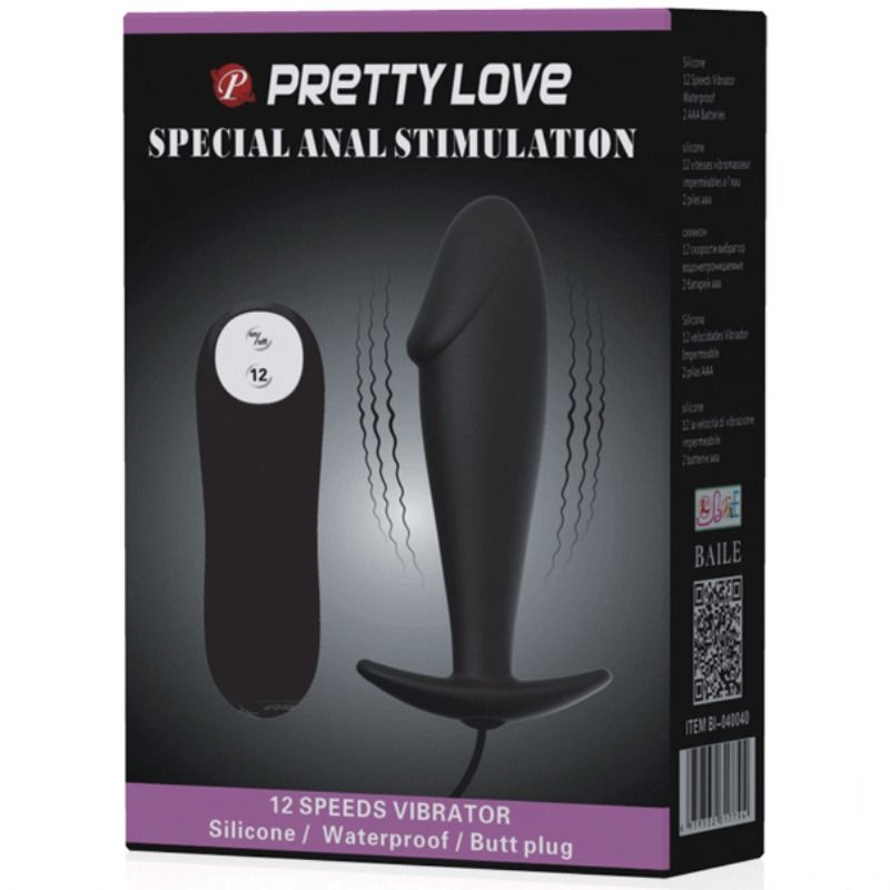 PRETTY LOVE - SILIKON ANAL PLUG PENIS FORM UND 12 VIBRATIONSMODI SCHWARZ Produktansicht und Details
