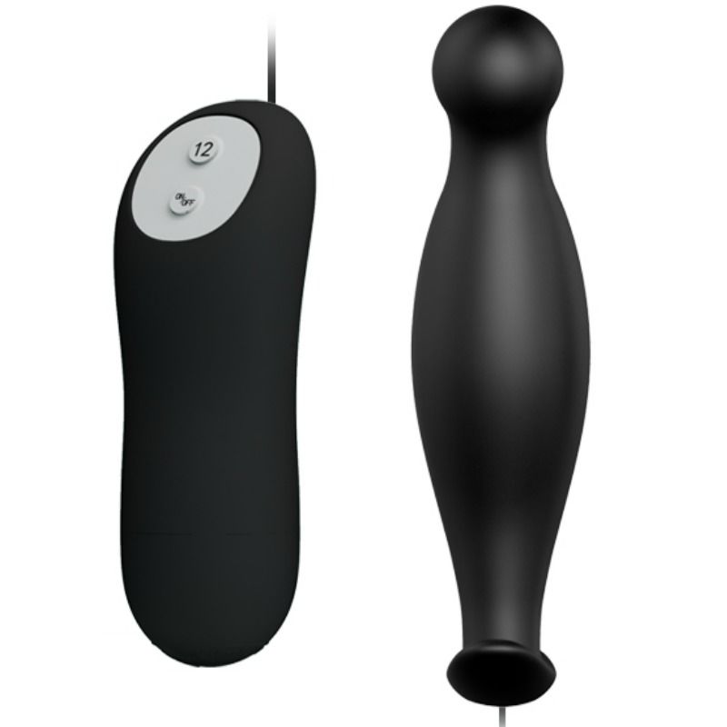 PRETTY LOVE - SILIKON ANALPLUG 12 VIBRATIONSMODI SCHWARZ Produktansicht und Details