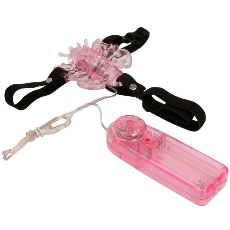 Baile Vibrierender Butterfly Strap-On – verstellbares Gurt-Harness, pink Produktansicht und Details
