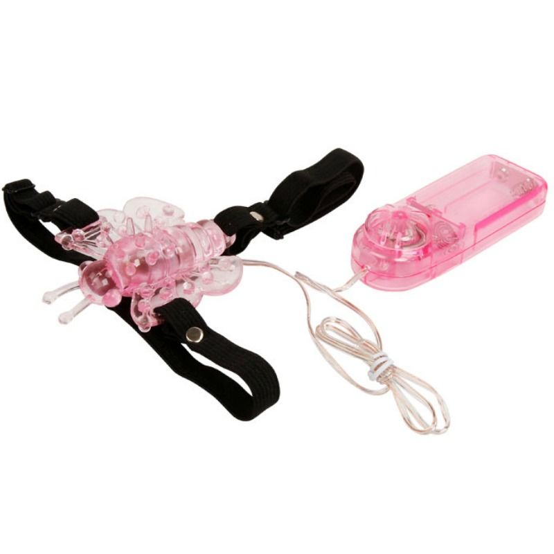 Baile Vibrierender Butterfly Strap-On – verstellbares Gurt-Harness, pink bei Secret Pulse im Erotikshop