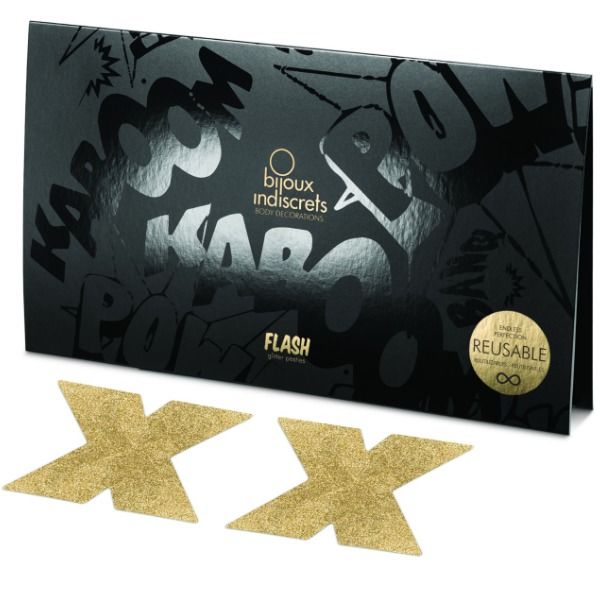 Bijoux Indiscrets Flash Cross Gold Nippelabdeckungen – Selbstklebend & Wiederverwendbar – Brust-Accessoire Bild 4