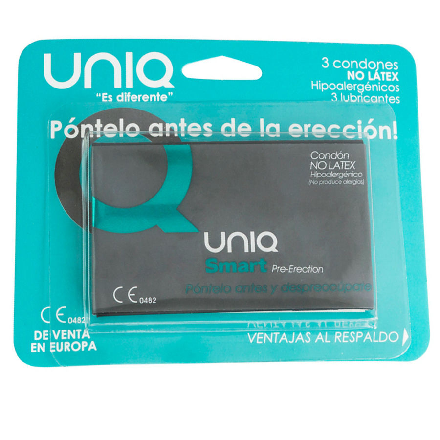UNIQ - SMART LATEX FREE PRE-ERECTION CONDOMS 3 UNITS Produktverpackung und Details