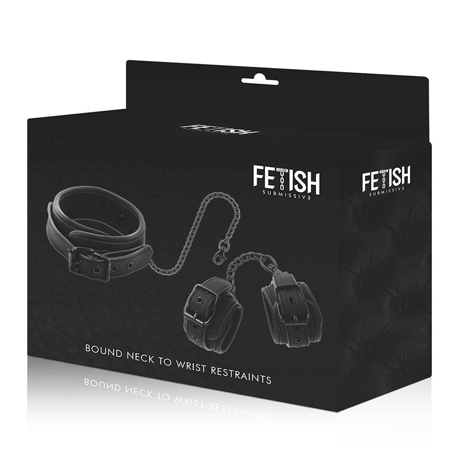FETISH SUBMISSIVE - HALSKETTE UND HANDSCHELLEN AUS VEGANEM LEDER MIT NOPRENE-FUTTER hochwertiges Zubehör
