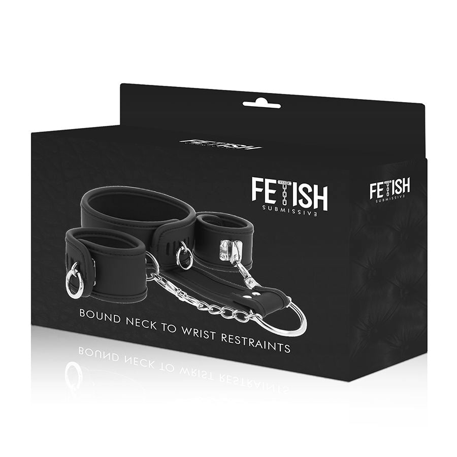 FETISH SUBMISSIVE - HALSKETTE UND HANDSCHELLEN AUS VEGANEM LEDER MIT NOPRENE-FUTTER Bondage-Fessel diskret online kaufen