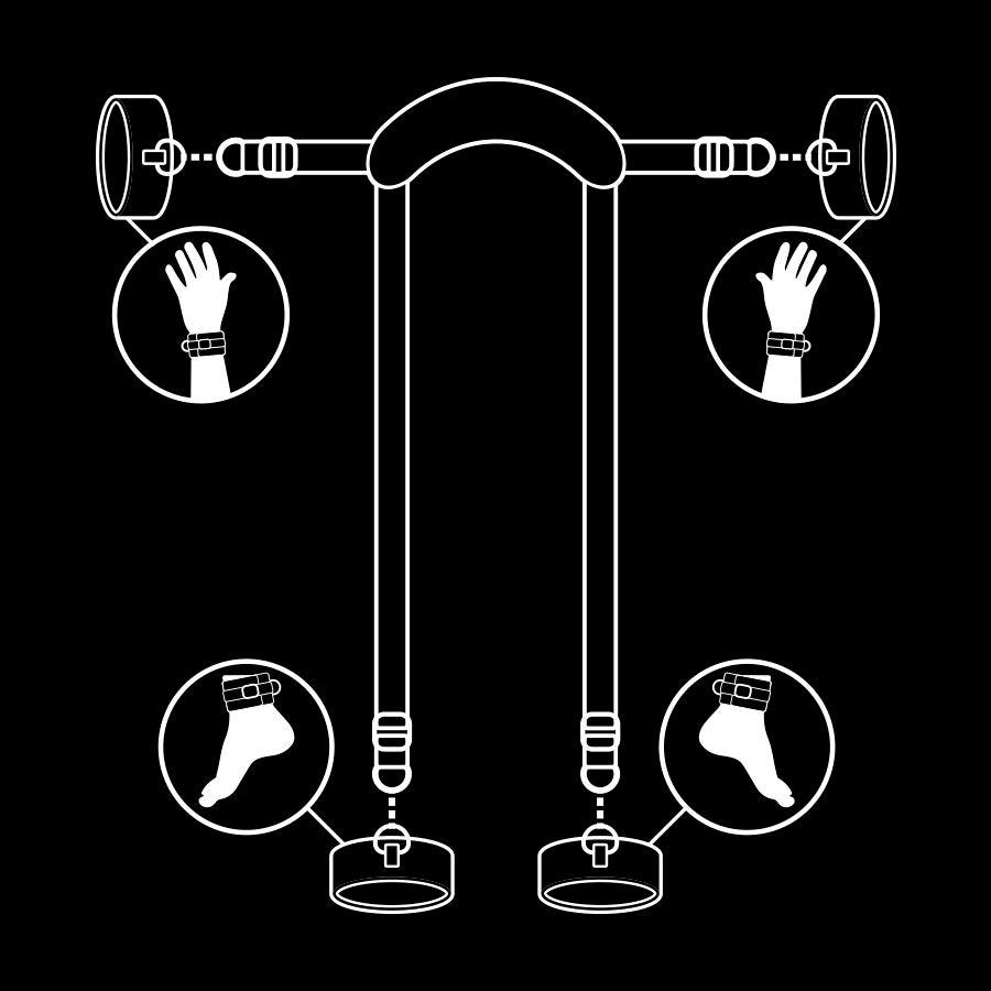 FETISH SUBMISSIVE - MEISTERPOSITION MIT 4 NOPRENE-GEFÜTTERT HANDSCHELLEN – Bondage-Fessel Bild 4