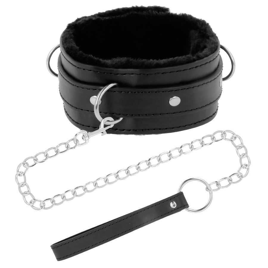 DARKNESS Bequeme Halskette mit Lederkette – Gepolstert, PVC & Metall, BDSM | Secret Pulse Produktansicht und Details