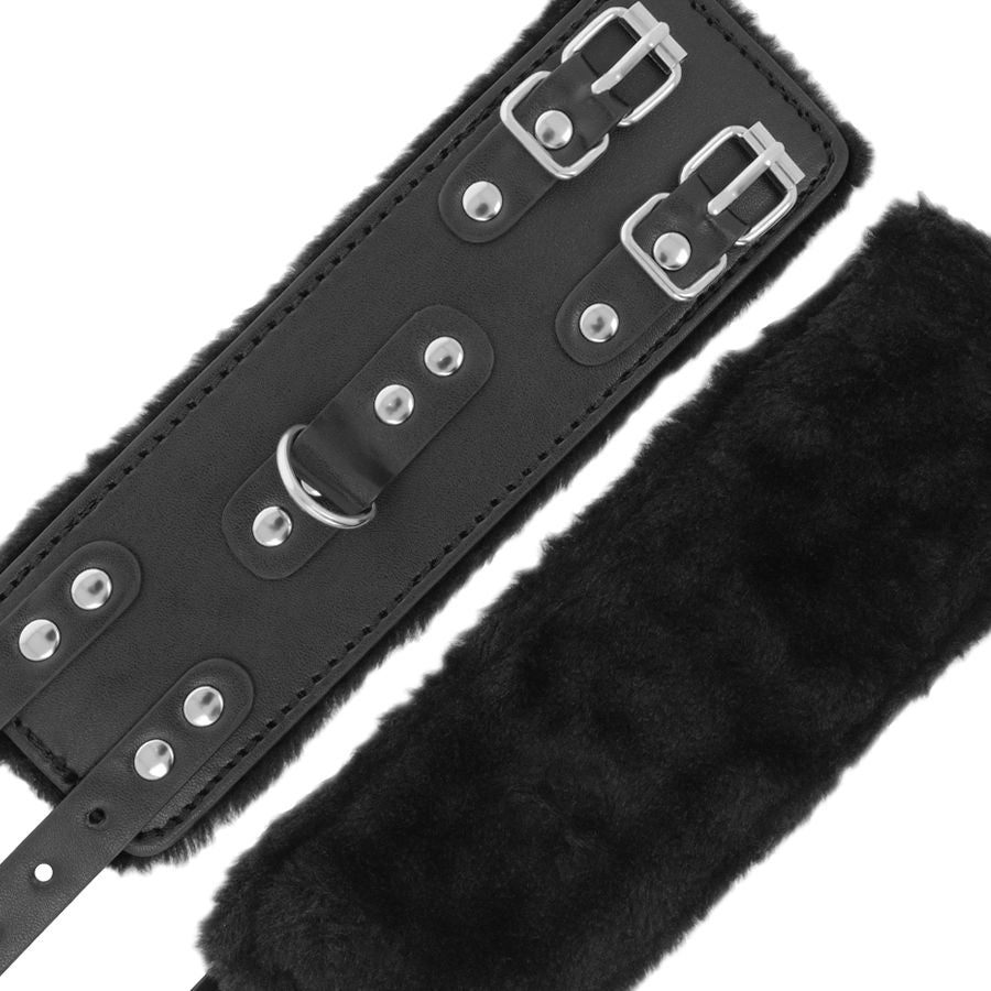 DARKNESS - SCHWARZE, VERSTELLBARE LEDERHANDSCHELLEN MIT FUTTER hochwertiges Zubehör