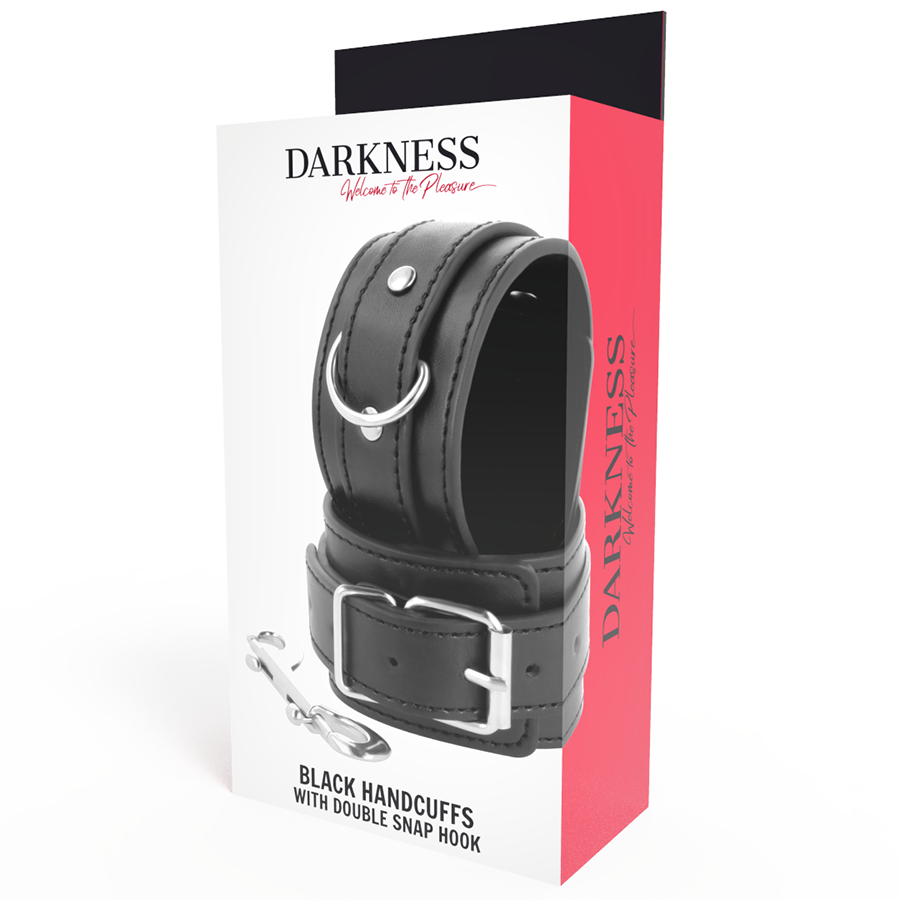 DARKNESS - SCHWARZE VERSTELLBARE HANDSCHELLEN MIT DOPPELTEM VERSTÄRKUNGSBAND Bondage-Fessel diskret online kaufen