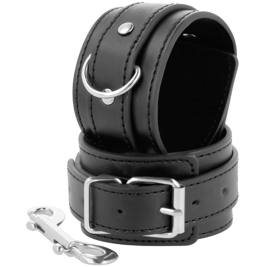 DARKNESS - SCHWARZE VERSTELLBARE HANDSCHELLEN MIT DOPPELTEM VERSTÄRKUNGSBAND Produktansicht und Details