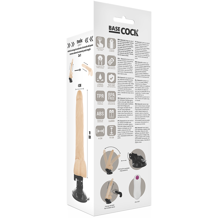 BASECOCK - REALISTISCHER VIBRATOR MIT FERNBEDIENUNG NATÜRLICH 19 CM -O- 4 CM für sinnliche Momente allein oder zu zweit