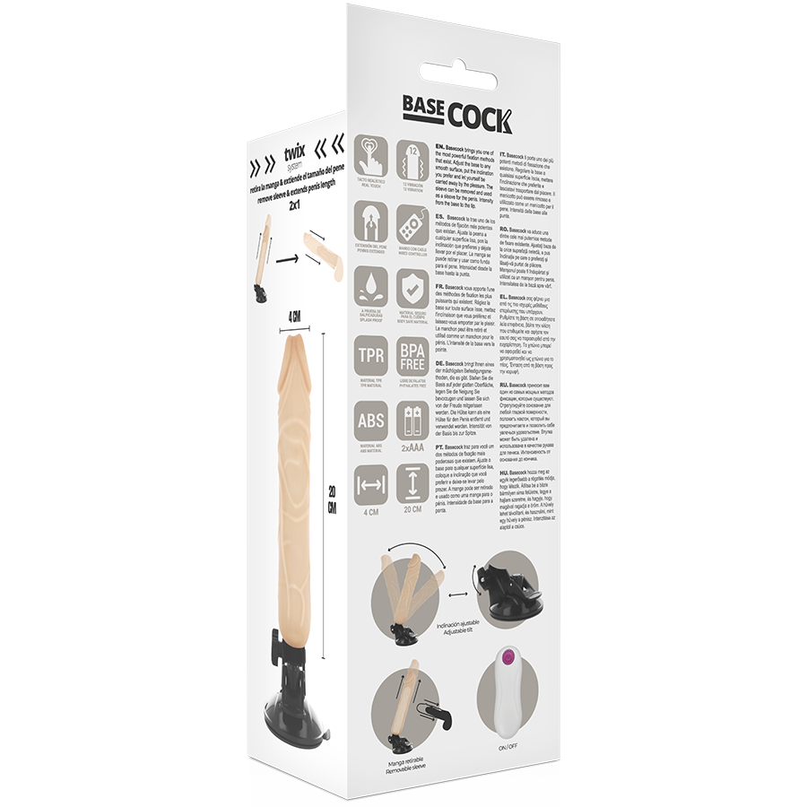 BASECOCK - REALISTISCHER NATÜRLICHER FERNBEDIENUNGSVIBRATOR 20 CM -O- 4 CM für sinnliche Momente allein oder zu zweit