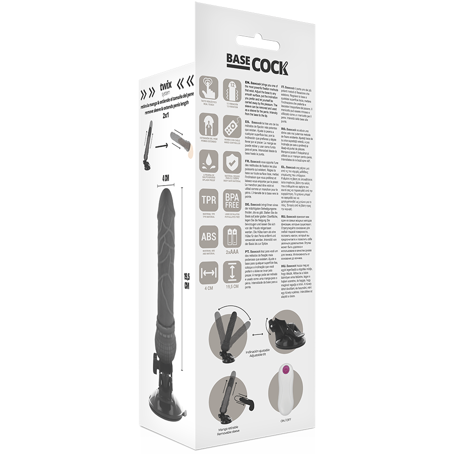 BASECOCK - REALISTISCHER VIBRATOR MIT FERNBEDIENUNG SCHWARZ 19.5 CM -O- 4 CM für sinnliche Momente allein oder zu zweit