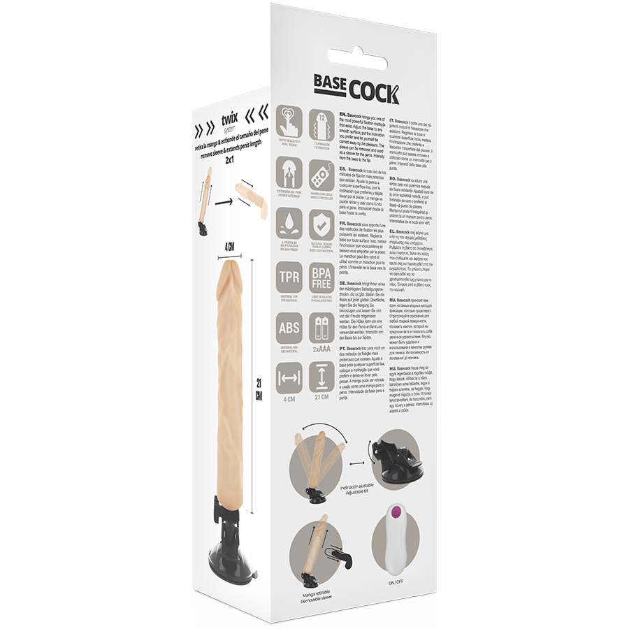 BASECOCK - REALISTISCHER VIBRATOR MIT FERNBEDIENUNG NATURWEISS 21 CM -O- 4 CM für sinnliche Momente allein oder zu zweit