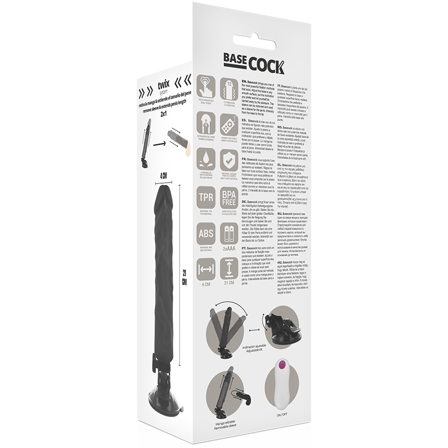 BASECOCK - REALISTISCHER VIBRATOR MIT FERNBEDIENUNG SCHWARZ 21 CM -O- 4 CM hochwertiges Sextoy bei Secret Pulse