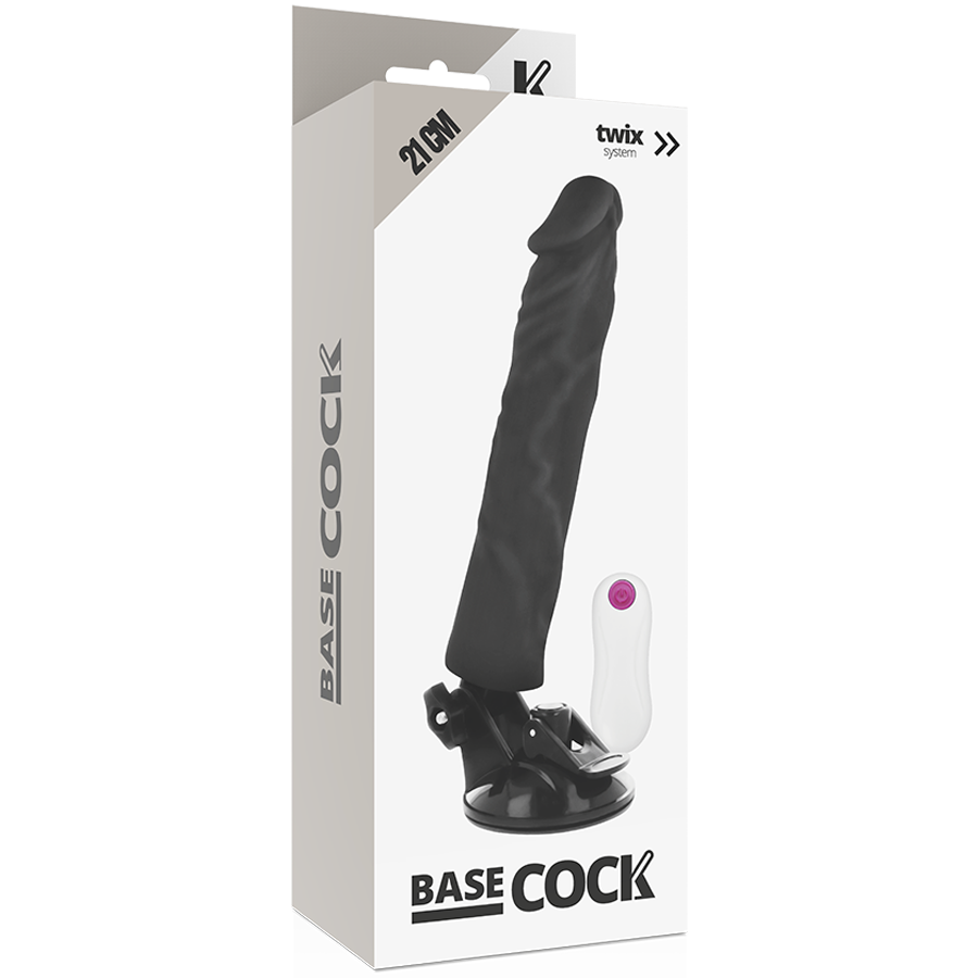 BASECOCK - REALISTISCHER VIBRATOR MIT FERNBEDIENUNG SCHWARZ 21 CM -O- 4 CM für sinnliche Momente allein oder zu zweit